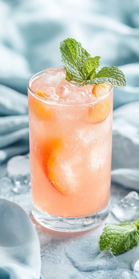 Cuban Peach Recipe Peach Alcoholic Drink, Peach Drinks Alcohol, Tropical Drinks Recipes Alcohol, Cointreau Cocktail Recipes, Cocktails Pitcher, Ciroc Drinks, Cocktail Garnish Ideas, Peach Cocktail Recipe, Brandy Drink