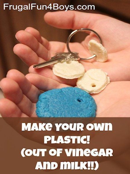 DIY Make your own plastic ... w/vinegar & milk. /;) Scientist Birthday Party Ideas, Cool Science Experiments For Kids, Science Ideas For Kids, Easy Experiments, Fun Science Experiments For Kids, Easy Science Experiments For Kids, Morning Baskets, Infant Activity, Scientist Birthday Party