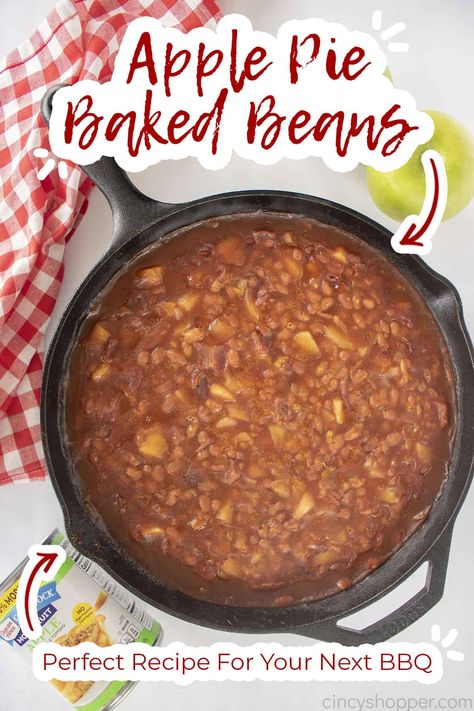 Baked Beans With Apples And Bacon, Apple Baked Beans Recipe, Baked Beans With Apples, Baked Beans With Apple Pie Filling, Apple Pie Baked Beans, Bake Beans, Baking With Applesauce, Apple Bake, Bacon Bbq Sauce