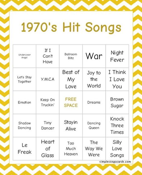 Printable 1970s Hit Songs Bingo Singo Bingo Game, Custom Bingo Cards, Bingo Caller, Bingo Card Generator, Music Bingo, Lions Club, Bingo Card, Kids' Movies, Science Biology