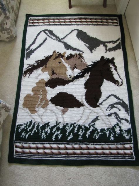 Western Crochet Patterns Free, Country Crochet Blanket, Western Crochet Blanket, Crochet Horse Blanket Pattern Free, C2c Horse Crochet Pattern Free, Crochet Horse Blanket, Crochet Western, Horse Crochet Blanket, Crochet Horse Afghan Pattern Free