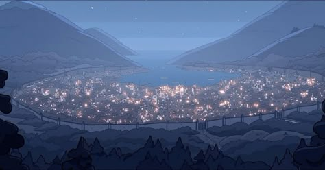 Background Mountain, Hilda Wallpaper Ipad, Hilda Background, Hilda Goneril Aesthetic, Hilda Scenery, Hilda Background Art, Hilda Desktop Wallpaper, Hilda Concept Art, Aurora Sky