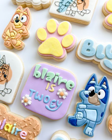 🐾 Blaire is twoey.🦴 Celebrating Blaire’s second birthday with these adorable Bluey cookies! #bluey#blueycookies#cookies#lasvegascookies#cookiesofig 2nd Birthday Bluey, Bluey Second Birthday Girl Theme, Bluey 2nd Birthday Party For Girl, Bluey 2nd Birthday, Bluey Cookies, 2nd Birthday Party For Girl, Bluey Party, 13th Birthday Parties, Girl Birthday Themes