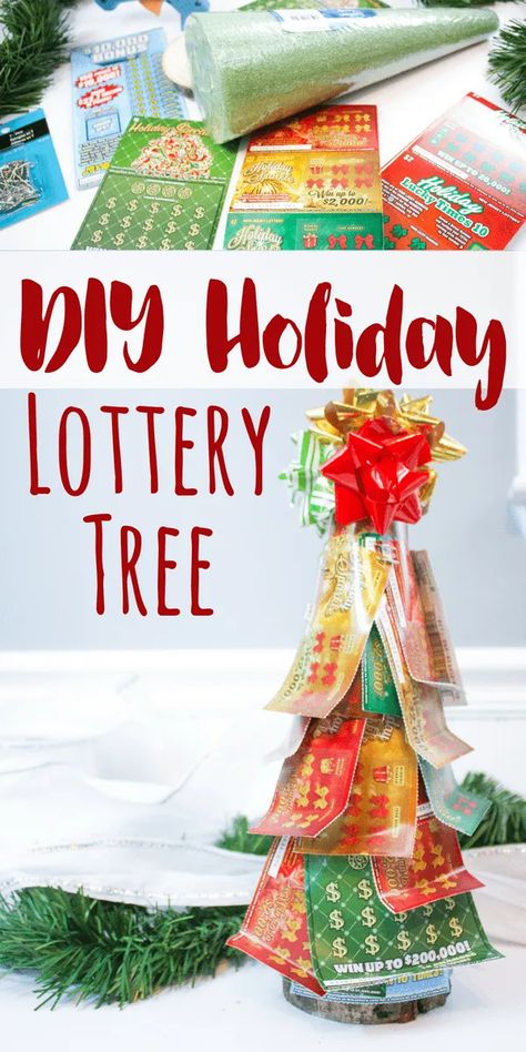 How to make a lottery ticket Christmas tree – Recycled Crafts Lottery Ticket Tree, Lottery Ticket Gift, Gift Exchange Games, Lottery Ticket, White Elephant Gifts Exchange, Diy Holiday Gifts, Lottery Tickets, Navidad Diy, Christmas Crafts For Gifts