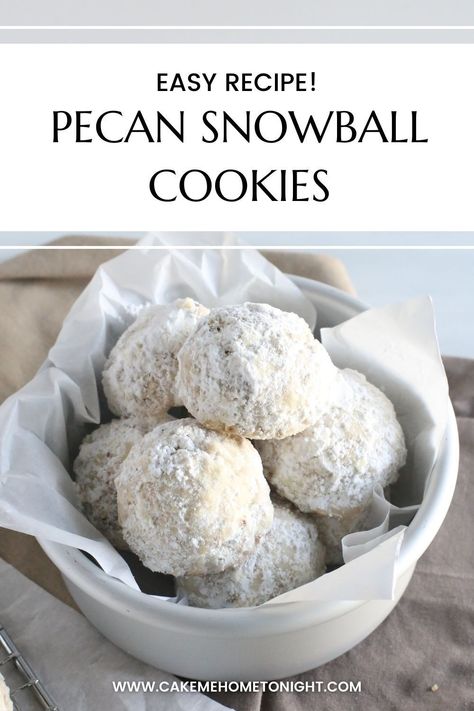 Pecan Snowball Cookies are light, crisp, and not too sweet. A buttery shortbread cookie with finely ground pecans rolled in powdered sugar. Mexican Wedding Cake Cookies Recipes, Cookies For A Crowd, Mexican Wedding Cake Cookies, Pecan Sandies Cookies, Sandies Cookies, Baker Bettie, Ball Cookies, Pecan Snowballs, Pecan Snowball Cookies