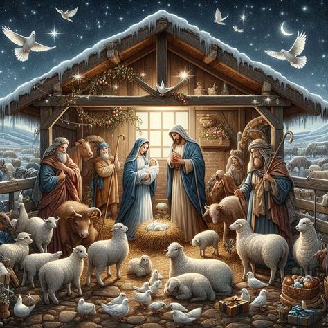 Cartoon Nativity Scene, King Jesus Christ, Christmas Nativity Scene Display, Nativity Scene Pictures, Nativity Scene Display, Nativity Painting, Holly Pictures, Nativity Of Jesus, Jesus Christ Painting