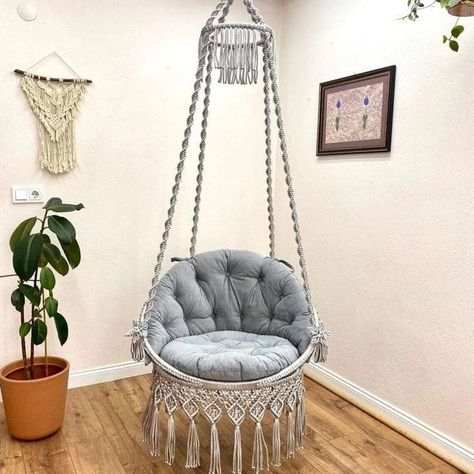 Outdoor Swing Chair Design ✨️ #outdoorswing #outdoorswingchair #indoorswingchair #homedesignsdworld #explorepage #explorepost Macrame Hammock Chair Pattern, Ocean Room Decor, Macrame Hanging Chair, Diy Daybed, Colorful Room Decor, Macrame Swing, Swing Chair Outdoor, House Interior Design Styles, Furniture Details Design