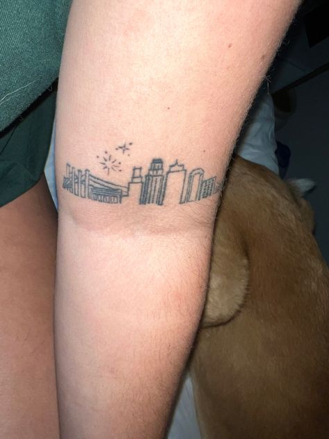 Kansas City Tattoo Ideas, Kansas City Skyline Tattoo, Kansas City Tattoo, City Skyline Tattoo, Kansas Tattoo, Skyline Tattoo, Tattoo Unique, Kansas City Skyline, City Tattoo