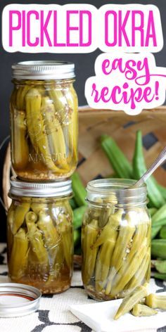 Pickled Ideas, Picked Okra, Canning Pickled Okra, Pickle Veggies, Pickled Okra Recipe, Pickled Okra Recipes, Pickled Items, Muscadine Jelly, Dill Seeds