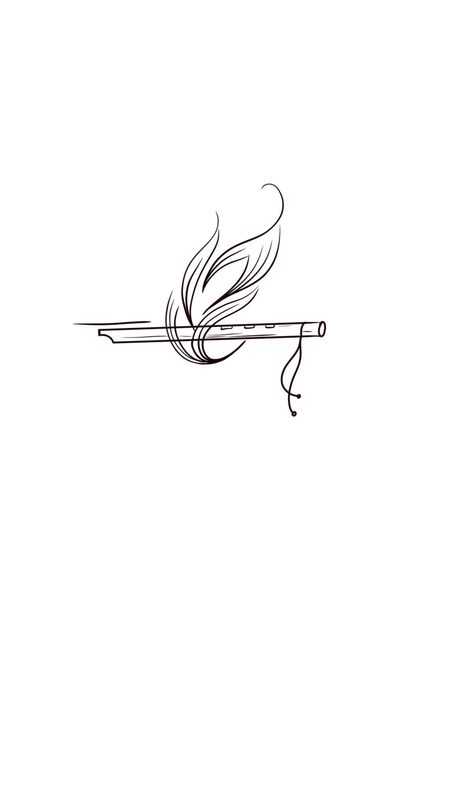 Krishna Aesthetic Tattoo, Minimal Peacock Feather Tattoo, Tattoos Related To Krishna, Krishna Flute Aesthetic, Peacock Feather Drawing Doodles, Flute Tattoo Krishna, Sketch Ideas Krishna, Krishna Peacock Feather Tattoo, Flute Logo Design