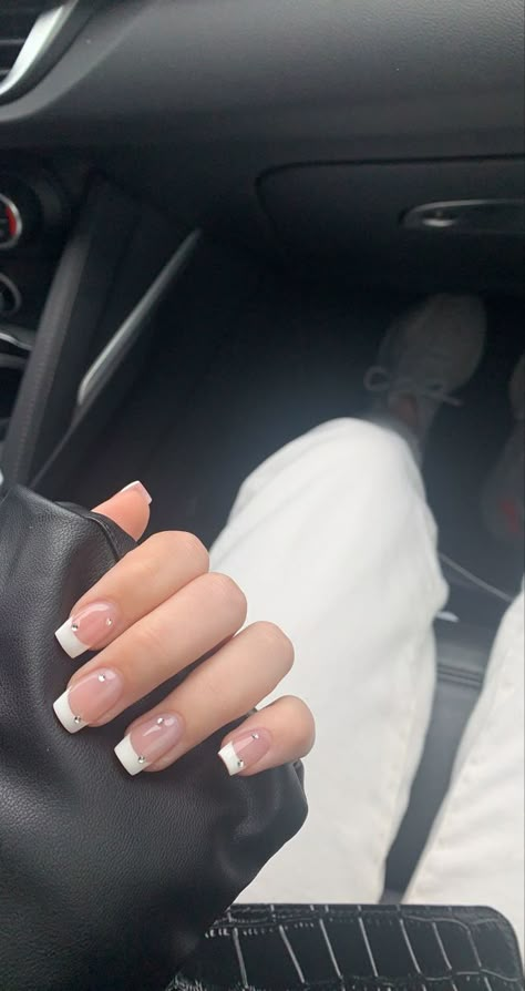 Cheap Nails Acrylic, Square French Designs, French Tips W Initial, Mini Length Nails, Short Gelx Square, Cold Snacks On The Go, Popular Nail Ideas 2023, France Tips Nails, Acrylic Nails Inspo Simple