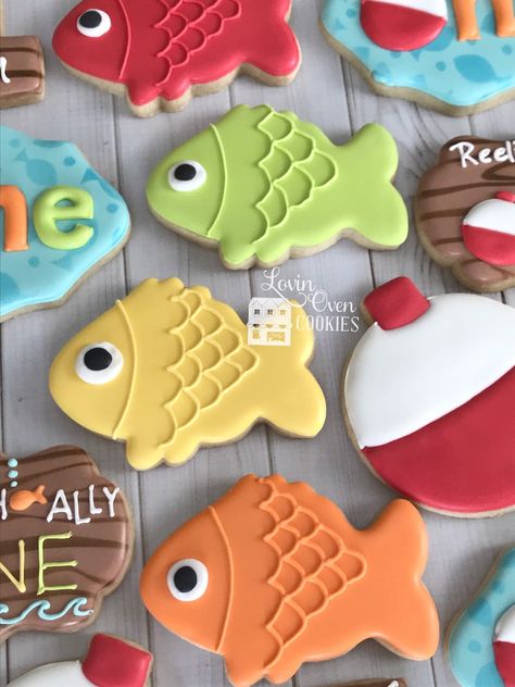 O Fish Ally One Decorated Sugar Cookies 1 Dozen Cookies Birthday Party Reeling in the Big One Ofishally One - Etsy Australia Ofishally One Birthday Cookies, O Fish Ally One Birthday Cakes, Reeling In The Big One, Cookies Birthday Party, Fishing Themed Birthday Party, Kids Cookies, Officially One, Cookie Decorating Icing, Cookie Birthday Party