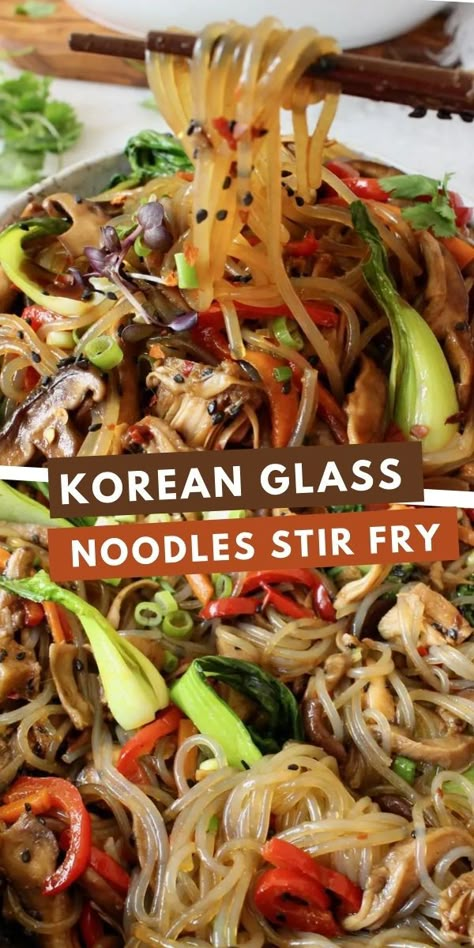 Korean Stir Fry Sauce, Pok Choi, Glass Noodles Recipe, Noodles Stir Fry, Korean Glass Noodles, Asian Noodle Dishes, Wok Recipes, Asian Noodle Recipes, Noodle Recipes Easy