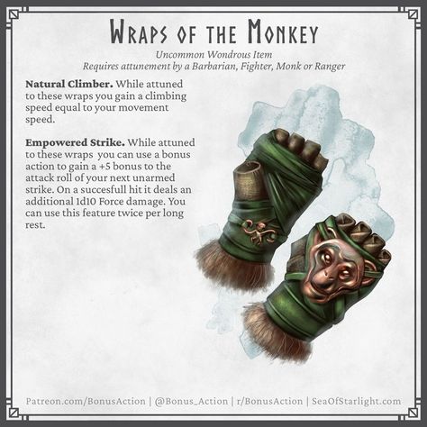 Monk Gloves Dnd, Dnd Magic Items Homebrew Monk, Monk Items 5e, Way Of The Ascendant Dragon Monk Dnd, Monk Magic Items 5e, Monk Magic Items, Dnd Cursed Items, Dnd Gloves, Magic Items Dnd