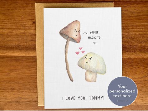 Personalized magic mushroom handmade watercolor card | Custom text | Cute anniversary card for him or her | Funny card for friend https://etsy.me/3ZMSprt Funny Cards For Friends, Watercolor Mushroom, Anniversary Cards For Him, Happy Birthday Text, Birthday Text, Cute Mushroom, Magic Mushroom, Handmade Greetings, Handmade Birthday Cards