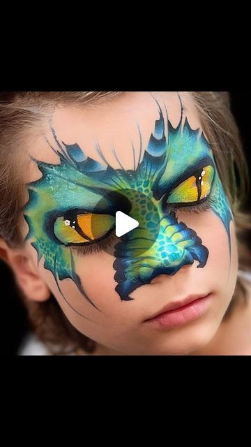 Face Painting Techniques, Dragon Makeup Halloween, Elephant Face Paint, Face Painting Videos, Dino Face Paint, Fast Face Painting Designs, Fall Face Paint, Dragon Makeup Kids, Dragon Makeup Look