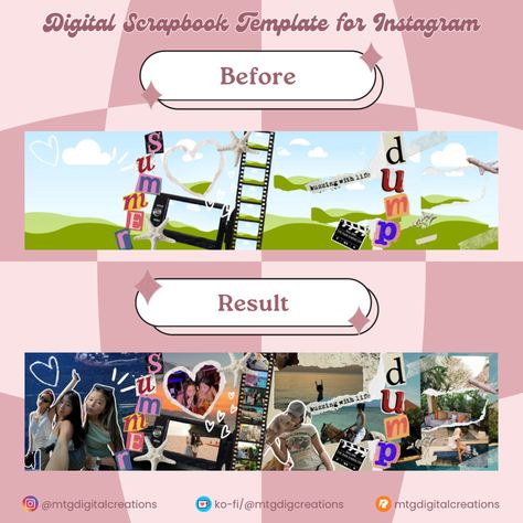 Digital Scrapbook Template for Instagram - MTG Digital Creations's Ko-fi Shop - Ko-fi ❤️ Where creators get support from fans through donations, memberships, shop sales and more! The original 'Buy Me a Coffee' Page. Insta Scrapbook, Digital Scrapbook Ideas, Tempat Aesthetic, Insta Story Template, Personalised Scrapbook, Scrapbook Template, Instagram Template Free, Canva Tips, Finding A Hobby