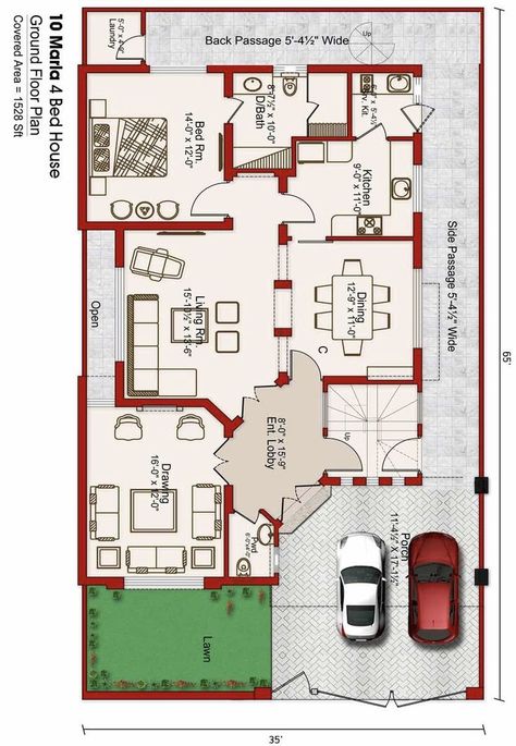 House Plan Id-17023, 4 Bedrooms, 5568+2065 Bricks And 95 Corrugates In 75E 35x65 House Plans, New Model House, 10 Marla House Plan, House Plans 3d, Budget House Plans, House Plans With Photos, Indian House Plans, Modern Floor Plans, House Plans Mansion