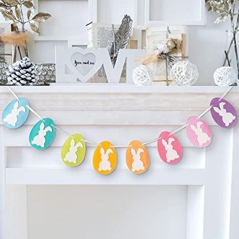 Bunny Bunting, Easter Egg Garland, Easter Egg Bunny, Rustic Holiday Decor, Easter Garland, Easter Banner, Easter Party Decor, Bunting Flag, Felt Banner