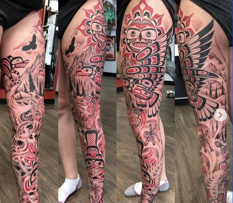 Alaskan Tattoos, Alaska Tattoo, Haida Tattoo, Native Tattoos, Native Artwork, Haida Art, Tattoo Reference, Sick Tattoo, Leg Tattoo Men