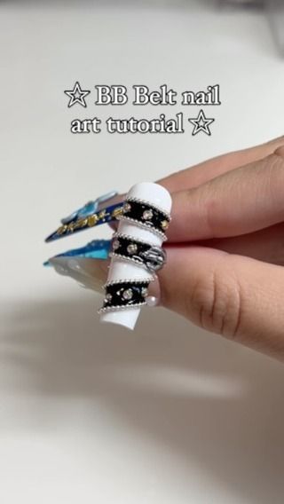 Sam | Press On Nail Artist ☆⋆｡𖦹°‧★ on Instagram: "Highly requested BB Belt nail art tutorial 🖤 . . . #pressonnails #nailart #nailtutorials #nailarttutorial #bbbeltnails #3dnailart #intricatenailart #punknails #beltnails #charmnails #chromenails" Belt Nails Design, Bb Belt Nails, Belt Nails, Punk Nails, 3d Nail Art, Nail Art Tutorial, Nail Tutorials, Chrome Nails, Nail Artist