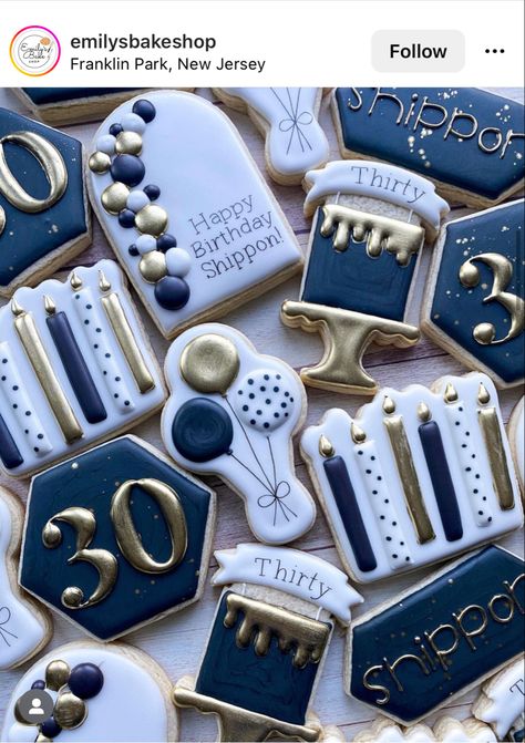 25th Birthday Cookies Men, 21st Birthday Cookies Decorated For Guys, Black And Gold 30th Birthday Cookies, Elegant Birthday Cookies For Women, Navy Blue Cookies Decorated, Royal Blue Cookies, 30th Birthday Royal Icing Cookies, 75 Year Old Birthday Cookies, Thirtieth Birthday Cookies