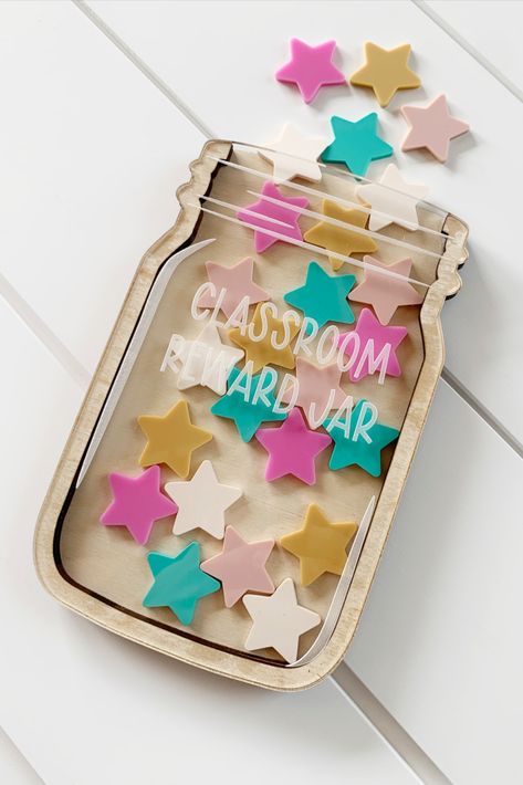 Reward Jar - Classroom Rewards - Reward Jar for Kids - Classroom Management - Star Jar - Gifts for Teachers - Classroom Decor Teacher Reward Jar, Incentive Ideas, Culinary Arts Recipes, Star Jar, Reward Jar, Classroom Wishlist, Acrylic Crafts, Coin Jar, Glowforge Projects