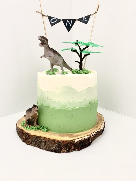 Landscape Cake Design, Dinosaur Cake Minimalist, Dinasour Smash Cakes, Dort Dinosaurus, Dino Smash Cake, Dinosaurus Cake, Simple Dinosaur Cake, Easy Dinosaur Cake, Birthday Cake Dinosaur