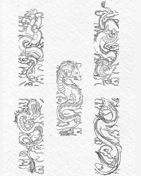 Warped Tattoo Design, Dragon Tattoo Sketch Simple, Haku Tattoo Design, Haku Dragon Tattoo Design, Xmas Painting Ideas, Asian Tattoos For Women, Ghibli Tattoo, Muster Tattoos, Canvas Painting Ideas