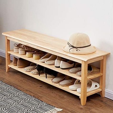 Wooden Shoes Rack, Simple Shoe Rack Ideas, Shoe Rack Ideas Entryway Entrance, Shoe Rack Wood, Shoes Bench, Bench Shoe Rack, Wood Entryway Bench, Shoe Bench Entryway, Wooden Storage Bench