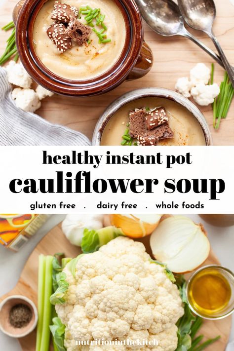 Look for instant pot soup inspiration? One of the tastiest recipes for cauliflower soup, this easy, dairy free, healthy, and vegan soup is creamy, rich, satisfying and simple. Make it in the crockpot if you have the time, or you can do stovetop too! Recipes For Cauliflower, Instant Pot Cauliflower Soup, Soup Inspiration, Cauliflower Soup Healthy, Tastiest Recipes, Instant Pot Cauliflower, Dairy Free Soup Recipe, Instant Pot Vegan, Soup Instant Pot