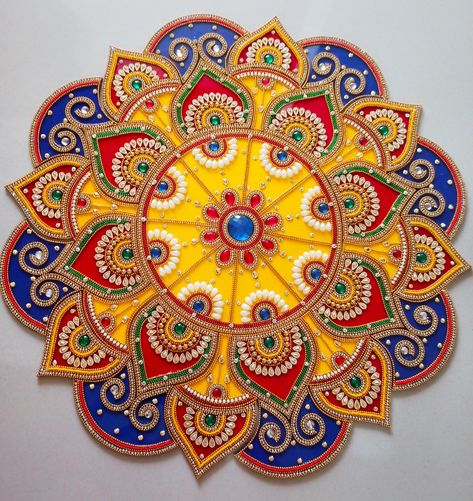 Kundan Art Crafts, Reusable Rangoli Designs, Mirror Rangoli, Acrylic Rangoli Designs, Cardboard Rangoli, Easy Rangoli Patterns, Mango Pattern, Kundan Rangoli, Acrylic Rangoli