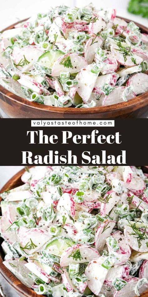 Cucumber Cabbage Radish Salad, Pasta Salad With Radishes, German Radish Salad, Recipes For Radishes, Wasabi Radish Recipe, Radish Salad Recipe Simple, Radish Cucumber Salad, Raddish Meals, Radish Recipes Salad