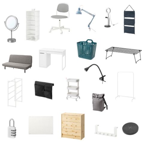 21 Best IKEA Items for your College Dorm Room Ikea Cart Nightstand, Malam Desk Ikea, Ikea White Nightstand Side Tables, Ikea Desk Chair White, White Lamp Ikea, Ikea Micke Desk, Dorm Room Accessories, Storage Hacks Diy, Ikea Units