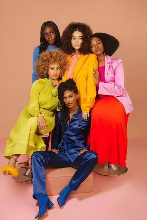 Recognize. Represent. Reclaim. Revolutionize. Fashion Editorial Group Poses, 70s Group Photoshoot, Group Shots Photography Fashion, Group Editorial Photography, Group Editorial Photoshoot, Feminism Photoshoot Ideas, Group Fashion Editorial, Nylon Magazine Editorial, Melanin Photoshoot