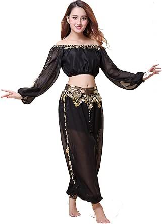 ZLTdream Belly Dance Chiffon Long Sleeves Top and Lantern Coins Pants Black, One Size Belly Dance Pants, Belly Dancer Outfits, Belly Dancer Costumes, Arabian Dress, Belly Dance Dress, Hip Scarf, Dancer Costume, Belly Dance Outfit, Dancers Outfit