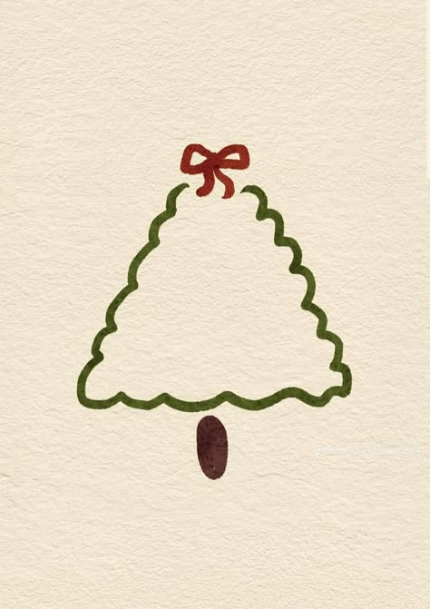 Christmas Card Simple Drawing, Christmas Tree Aesthetic Drawing, Aesthetic Christmas Tree Drawing, Christmas Doodles Cute, Aesthetic Christmas Doodles, Easy Christmas Drawing Ideas, Hand Drawn Christmas Cards Doodles, Present Drawing Easy, Christmas Decor Drawing