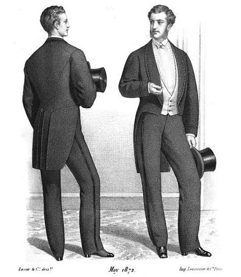 Evening dress Mens Victorian Fashion, Victorian Mens Fashion, Victorian Mens Clothing, Mens Evening Wear, 19th Century Men, Victorian Men, 1870s Fashion, Victorian Man, Mens Attire