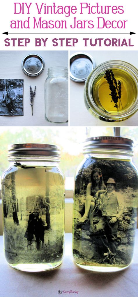 DIY Vintage Pictures and Mason Jars Decor Mason Jars Decor, Diy Mason Jar Decor, Mason Jar Picture, Jars Decor, Recycle Crafts Diy, Mason Jar Decor, Vintage Mason Jars, Vintage Pics, Jar Ideas