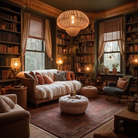 Need a little design candy? Step into the enchanting world of cozy library rooms! 📚Immerse yourself in the warmth and charm of these captivating spaces, where boho-chic vibes meet maximalist allure. From dreamy candlelit corners to walls adorned with books and eclectic decor, each room invites you to unwind and escape into a world of creativity and relaxation. Which cozy corner speaks to your soul? Swipe through to discover your next home decor inspiration! #CozyLibrary #BohoChicDecor #Maxima... Boho Library Room Bohemian, Eclectic Home Library, Boho Library Room, Cozy Library Room Ideas, Cozy Library Room, Cozy Reading Room, Small Home Library, Library Rooms, Cozy Home Library