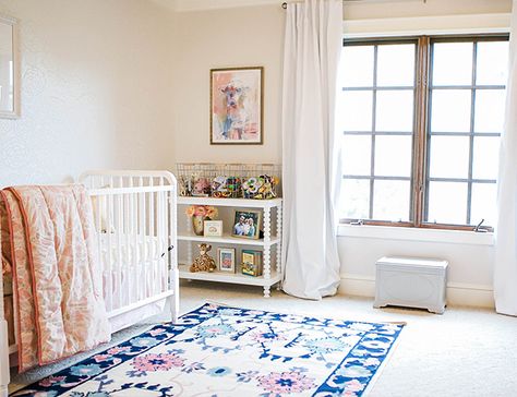 An Adorable Pink and Navy Nursery - Inspired by This Baby Girl Nursery Pink And Blue, Pink And Navy Blue Nursery, Pink And Navy Nursery Girl, Bright Floral Nursery, Pink And Navy Nursery, Blush And Navy Nursery Flower, Navy And Pink Floral Nursery, Jungle Nursery Boy, Boy And Girl Shared Bedroom