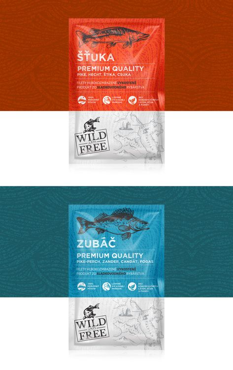 Wild and Free packaging design for fish | MAISON D'IDÉE Frozen Fish Packaging, Frozen Packaging Design, Fish Food Packaging, Fish Packaging Design, Fresh Fish Packaging, Seafood Packaging Design, Fish Branding, Seafood Packaging, Fish Packaging