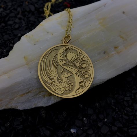 Gold Necklace Set Design, Chinese Necklace, Small Gold Necklace, Stone Jewelry Necklace, Yin Yang Necklace, Phoenix Necklace, Metal Jewellery, Talisman Necklace, Dragon Necklace