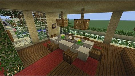 Minecraft dining room Minecraft Modern Living Room, Minecraft Home Interior, Dining Room Minecraft, Minecraft Dining Room, Dining Area Interior Design, Living Room Minecraft, Dining Area Interior, Green Living Rooms, Minecraft Home