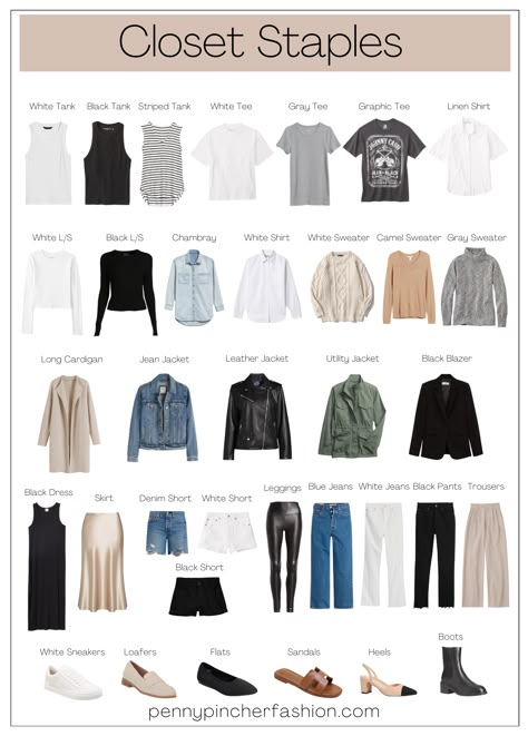 How to Build a Staple Wardrobe - Penny Pincher Fashion Casual Edgy Capsule Wardrobe, Womens Capsule Wardrobe 2024, Key Pieces For Wardrobe, Staple Pieces For Wardrobe, Key Wardrobe Pieces, Edgy Capsule Wardrobe, Building A Wardrobe, Minimalist Wardrobe Capsule, Penny Pincher Fashion