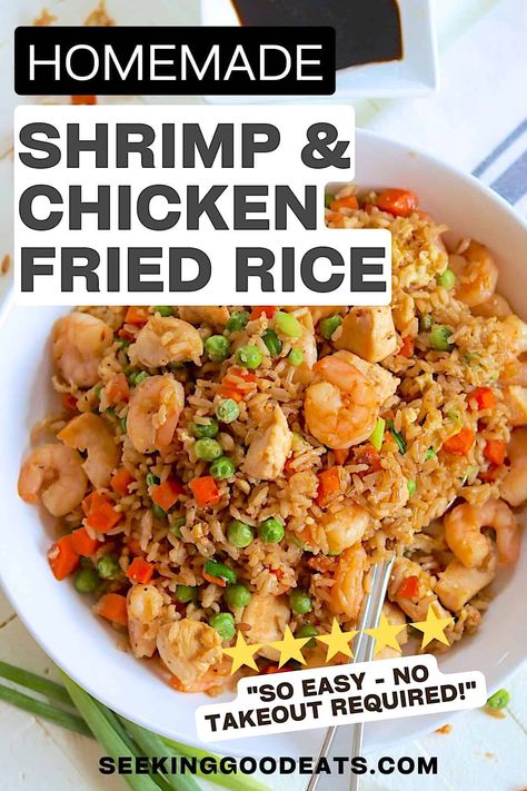 Chicken And Shrimp Fried Rice, Chinese Shrimp Fried Rice, Shrimp And Chicken, Homemade Stir Fry Sauce, Shrimp Fried Rice Recipe, Healthy Asian Recipes, Chicken Fried Rice Recipe, Shrimp Fried Rice, Soy Recipes