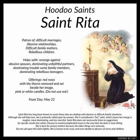 Hoodoo Saints: Saint Rita – Witches Of ... Hoodoo Saints, Hoodoo Conjure Rootwork, Hoodoo Rootwork, Saint Rita, Hoodoo Magic, Hoodoo Conjure, Hoodoo Spells, Spells For Beginners, Voodoo Hoodoo