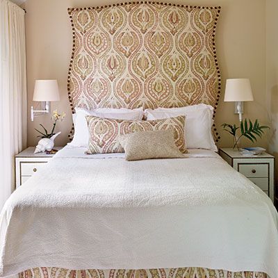 Large headboard makes a small space look so large!  Pretty neutral bedroom. Key West Cottage, Key West Style, Headboard Shapes, Upholstered Headboards, West Home, Coastal Bedrooms, Beach Cottage Style, Room Style, Small Room