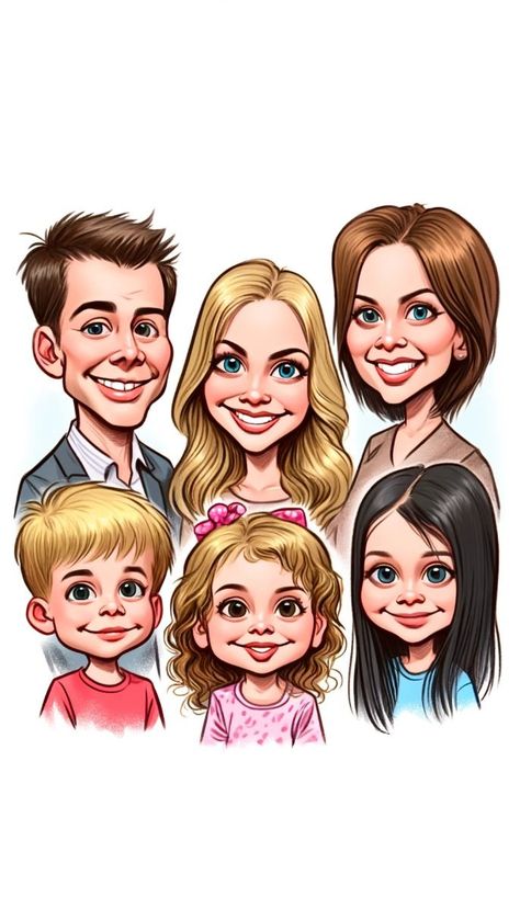 Personalized caricature drawings of your family of 6. Perfect for gifts, anniversaries or just to show your love! #caricaturedrawing #familygift . #Family_Drawing_6_Members #Caricature_Drawing_Sketches #Caricature_Gifts #Personalized_Caricature Caricature Family, Caricature Examples, Caricature Drawings, Custom Family Illustration, Caricature Gifts, Caricature Portrait, Caricature Art, Personalized Caricature, Funny Cartoon Characters