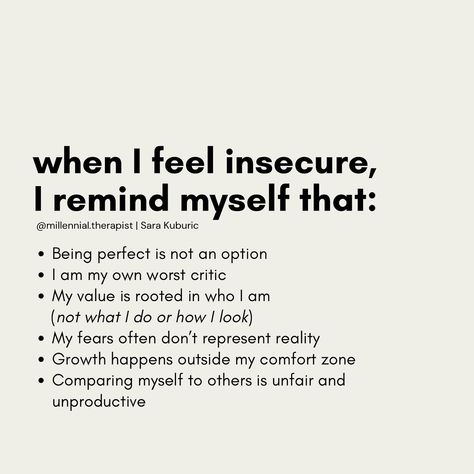 Dr. Sara Kuburic | Be gentle with yourself. Feeling insecure from time to time is just part of being human 🫶 #millennialtherapist | Instagram How To Be Not Insecure, How To Heal Insecurities, Getting Rid Of Insecurities, Feeling Insecure Quotes Relationships, How To Not Feel Insecure, Being Insecure Quotes, How To Get Over Insecurities, Insecurity Quote Looks, Speak Your Truth Quotes